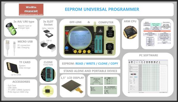 mini universal EEPROM programmer portable with 2AA battery  professional programmers with QFN/ WSON IC 2 slots dip8 chip