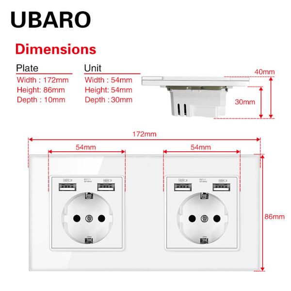 2 Sockets Smart Wall Sockets AC250V Square Black Wall Sockets Installation Box
