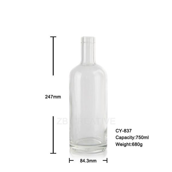 Crystal White Bar Top Liquor Glass Bottles For Gin 750ml 680g CY-837