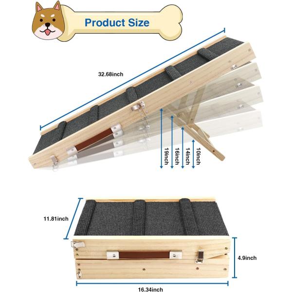 Wooden Folding Portable Pet Ramp Wooden Dog Step for Bed Pine Wood Adjustable Dog Ramp