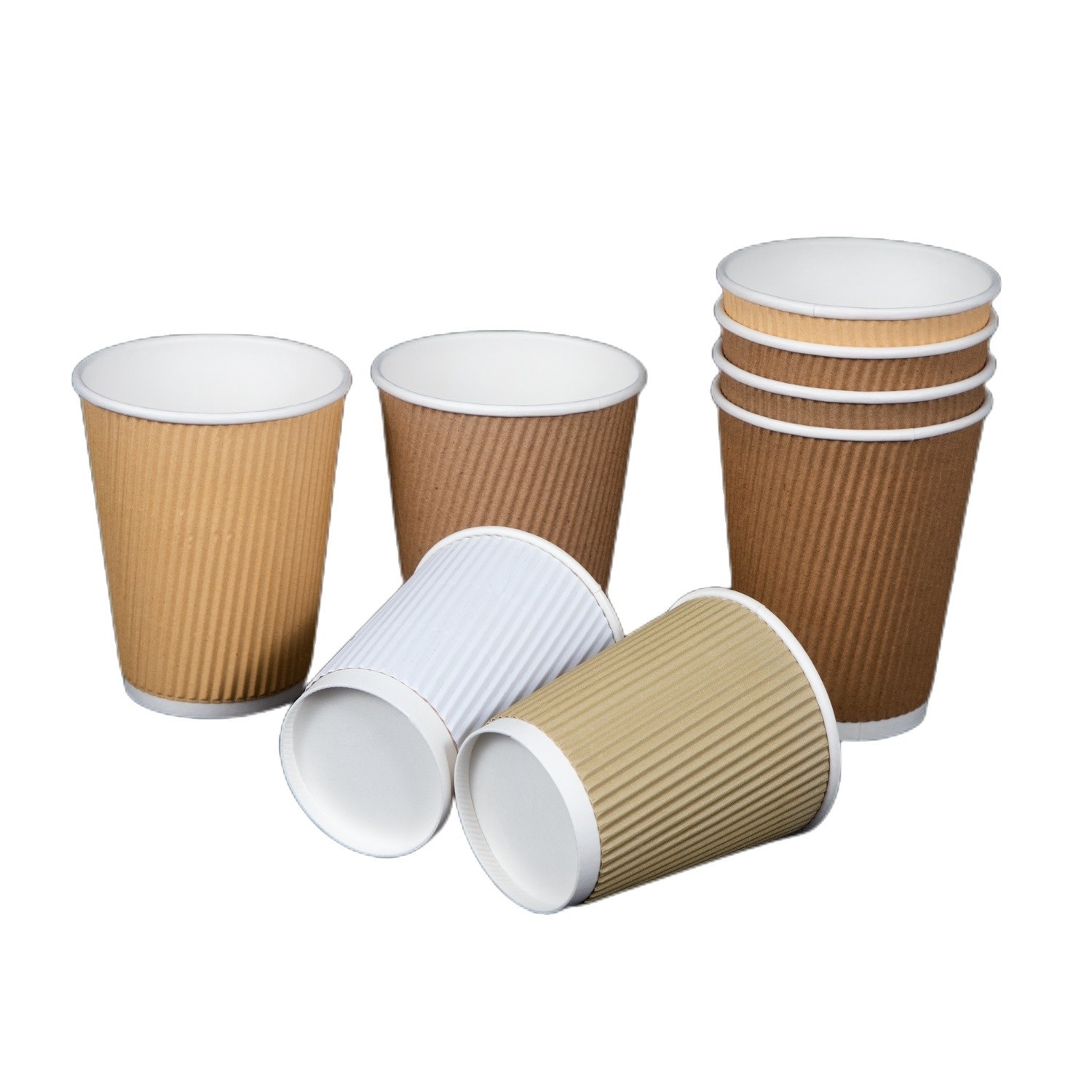 Biodegradable 8 Oz -12 Oz Ripple Wall Paper Disposable Coffee Cup for Hot Beverages