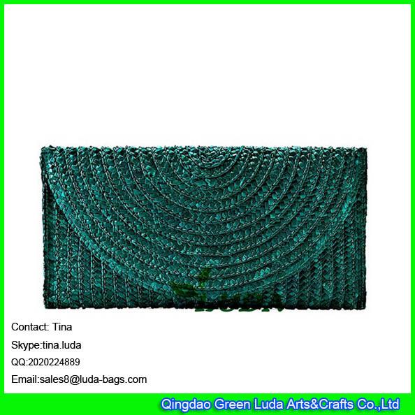 LUDA lady straw clutch handbags dark green wheat straw bag
