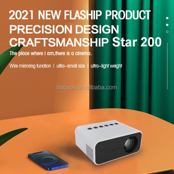 Smart Home Theater 1080p Portable Pocket Projector LED Lamp Mini Projector Stereo Manual Lens Star 200