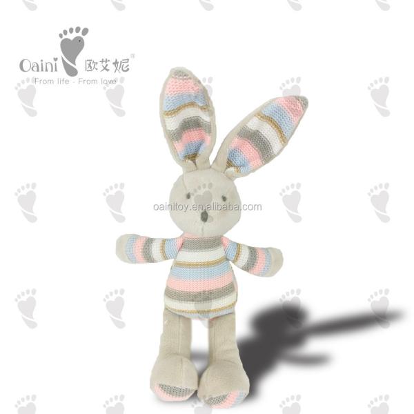 ODM OEM Gift Custom Colorful Knitted Toy Polyester Stuffed Striped Plush Rabbit Toy