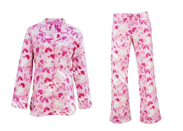 100% Cotton Flannel Button Up Womens Pyjama Sets With Piping And Long Pants