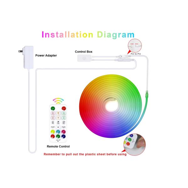 5M Full Color RGB Led Neon Flexible Silicone Strip de lumière ambiante Smart bricolage numérique Strip de course ensemble de lumière TUYA APP