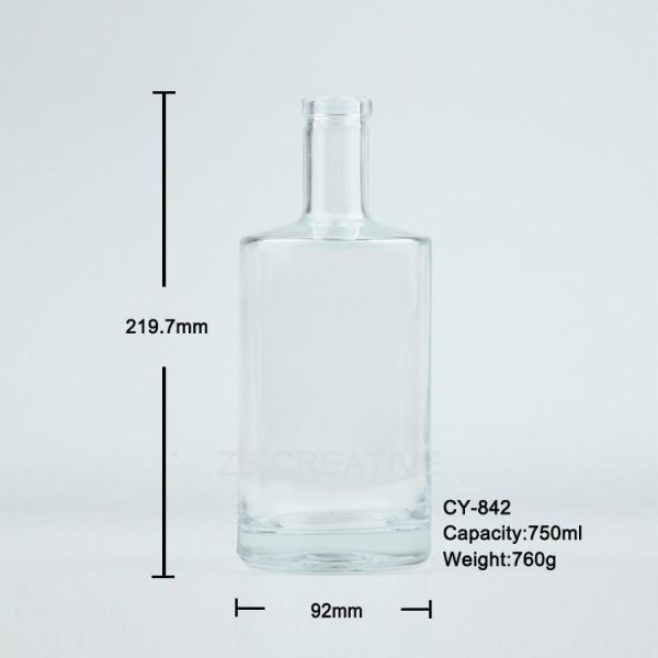 Super Flint Glass Liquor Bottles 750ml Crystal White Cork Closure Spirits 760g CY-842