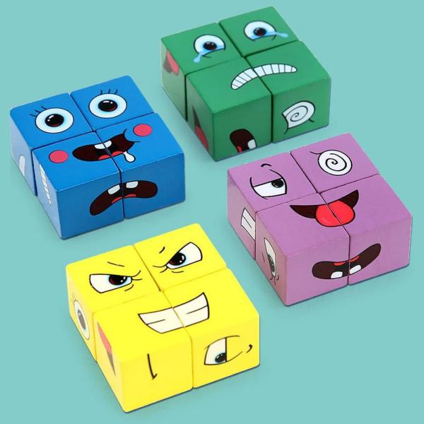 New Montessori Expression Puzzle Face Change Cube Building Blocks Toys child Learning Educational Match Toy for Children