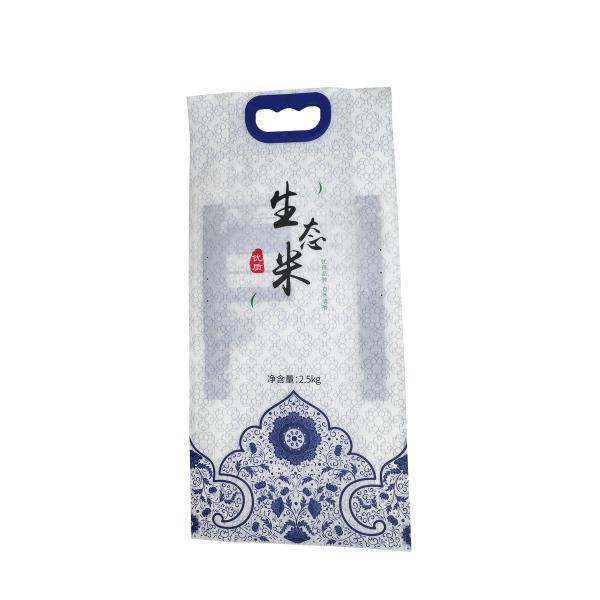 2.5 KG Custom Printing Plastic 4 Side Seal Side Gusset Rice Flour Noodles Packaging Bag Food Pouches with Blue Handle