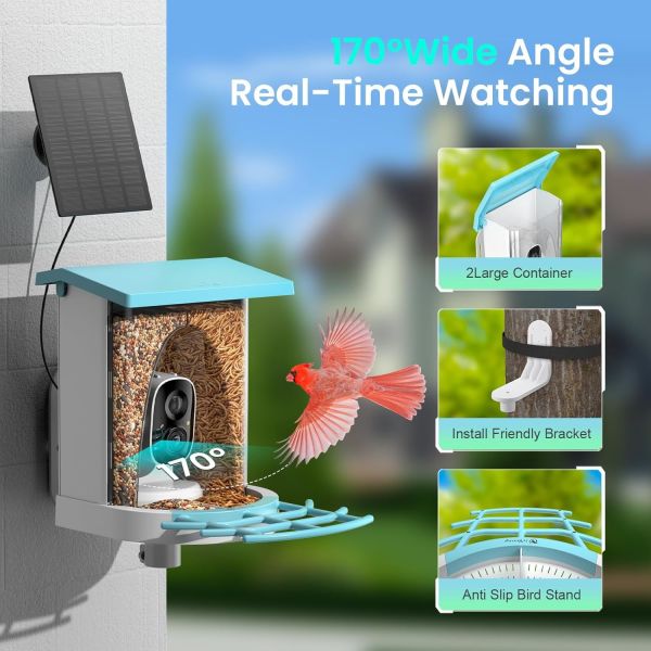 AI Recognized Bird Feeder with Camera, Outdoor IP65 Waterproof Night Vision Bird Watching Device