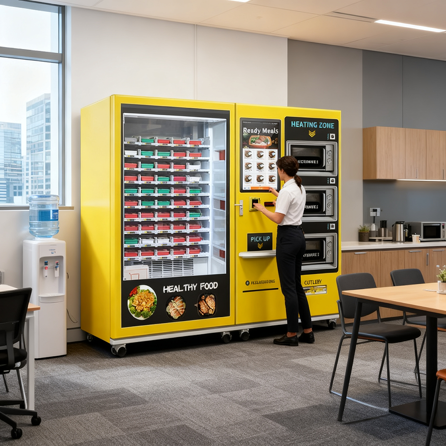 32 inch touch screen large capacity semi-automatic lunch box machine with 3 microwave ovens, customizable stickers for the entire machine