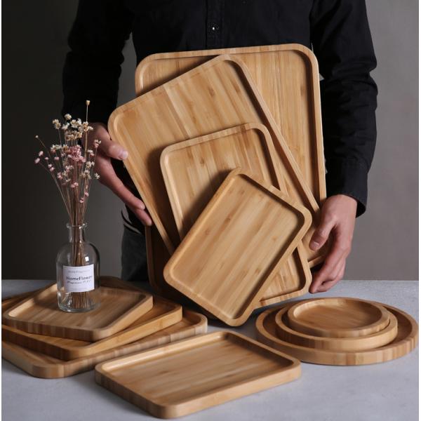 Customized Natural Solid Wood Bamboo Food Cutlery Tray in Different Sizes and Shapes