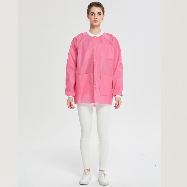 S&J Wholesale dental pink disposable hospital gown non woven women lab jacket Breathe Cool and Strong, No-Wrinkle Lab jacket