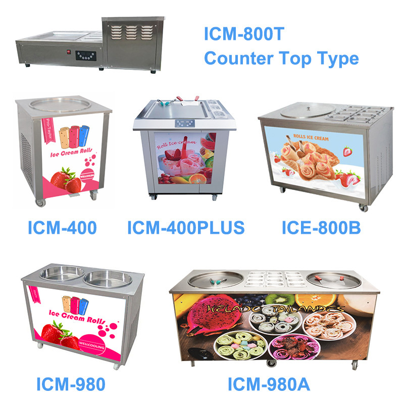 High Production Countertop Single Pan Fried Ice Cream Roll Machine With 4 Pcs Stainless Steel 304 Toppings