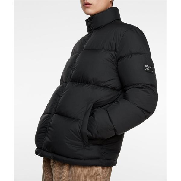 Custom Mens Black Polyester Outdoor Puffer Jacket for Winter