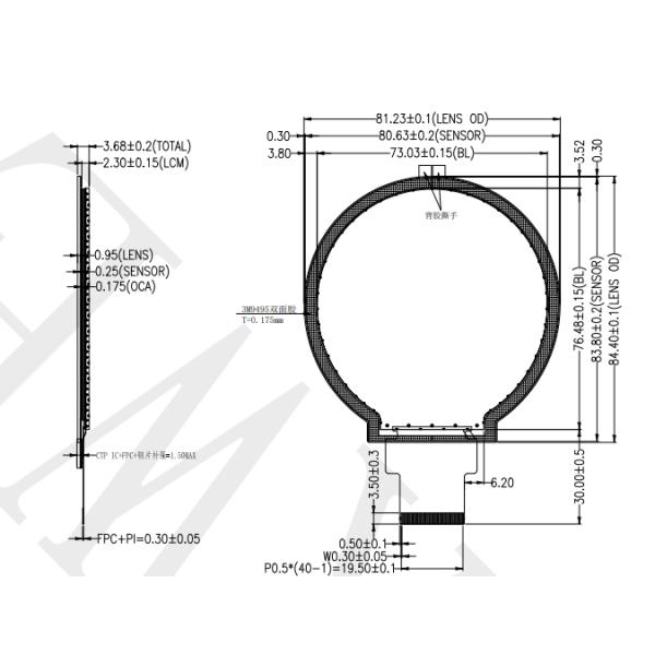 276-дюймовый 480 * 480 RGB Круглый TFT LCD модуль с RGB 18 BIT интерфейсом