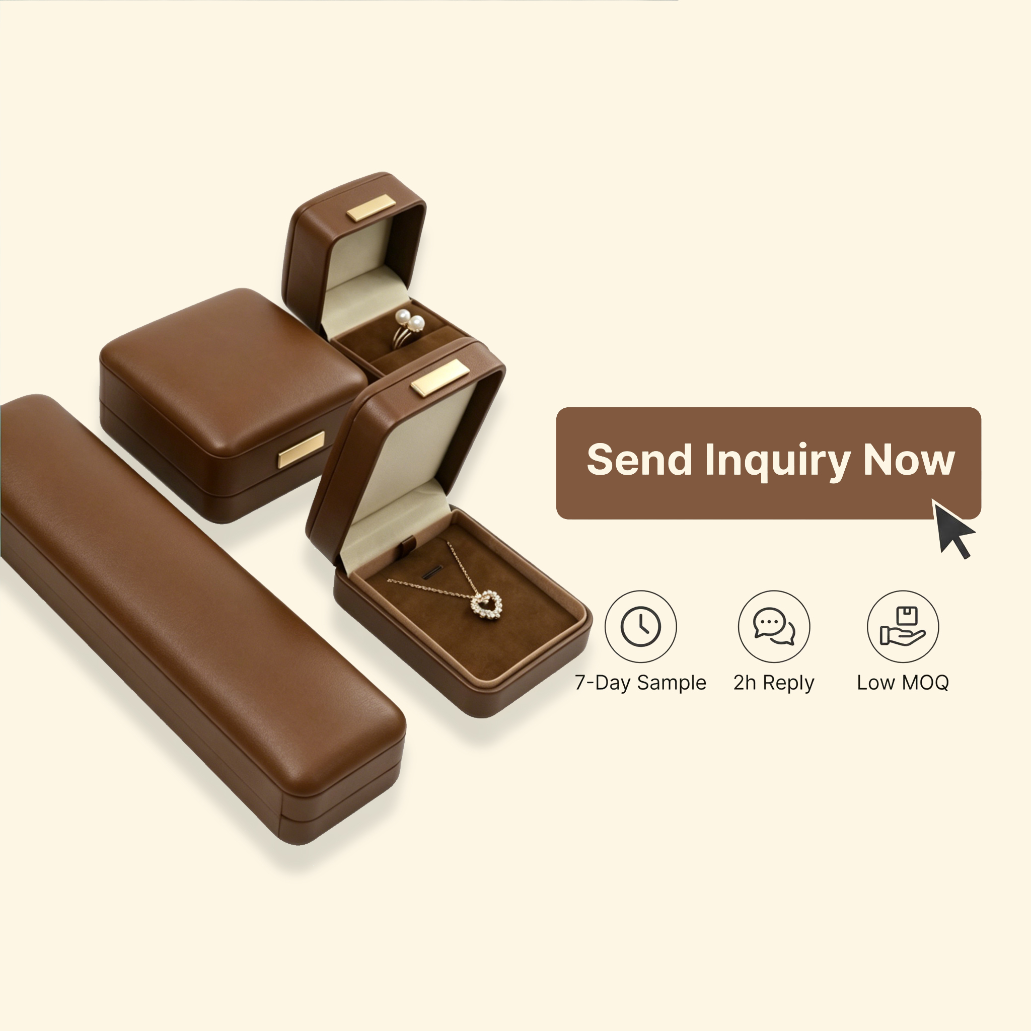 Luxury Brown PU Faux Leather Jewelry Organizer With Engraved Design