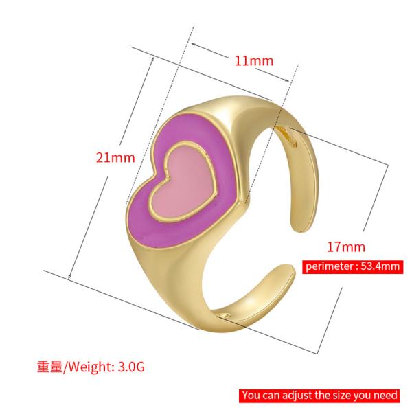 Summer Jewelry 14k Gold Plated Rings Open Adjustable Colorful Enamel Double Heart Chunky