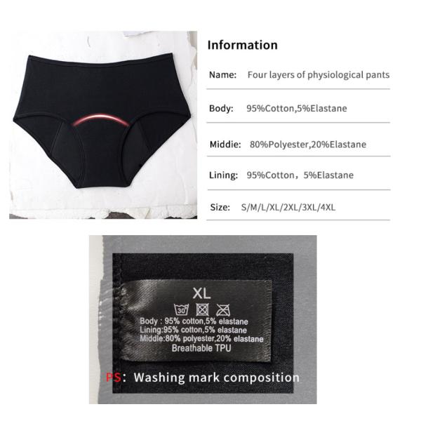 Organic Period Pantie Underwear 4 Layers High Waist Menstrual Panties Heavy Flow