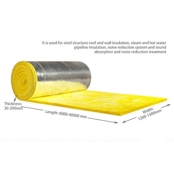 Aluminum Foil Glass Fiber Roll Steel Structure Roof Glass Wool Blanket Customizable
