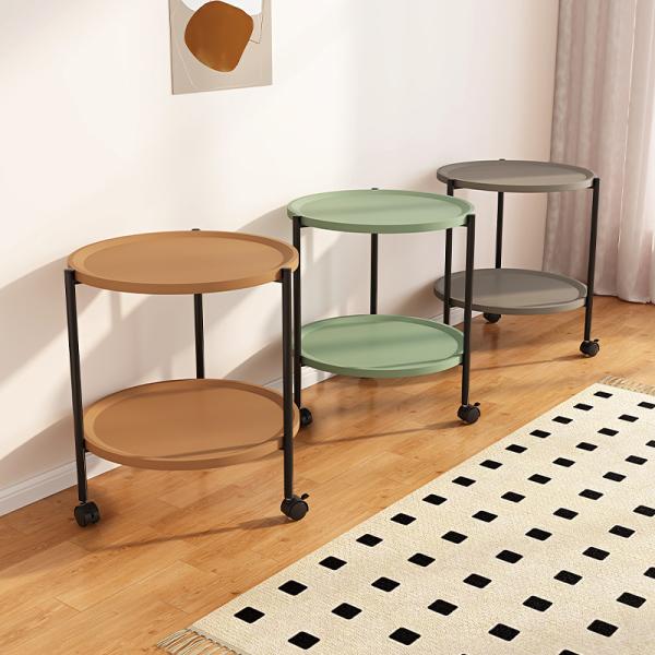 Living Room 2 Layer Storage Shelf Holder Side Table Plastic Lightweight Moving Trolley with Wheel CONSOLE TABLE Movable