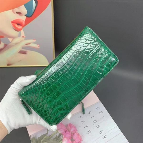 Authentic Genuine Crocodile Skin Women Long Card Pure Lady Colorful Glossy Wallet Exotic Alligator Leather Female Clutch
