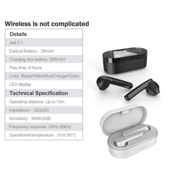 20kHz 95dB TWS4 Wireless Headphones 300 MAh Charge Box