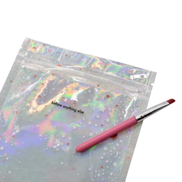 Holographic Transparent Hot Stamping Print Mylar Zipper Bag