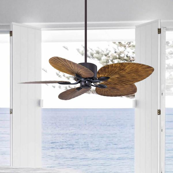 Fabrica Nuevo producto Decorativo para el hogar 52 pulgadas ABS 5 hojas de palma Hojas de palma Control remoto para el hogar Bldc ventilador de techo