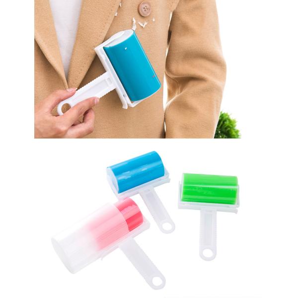 Blue Pet Hair Remover Lint Roller with Reusable Sticky Sheets and Washable Cover