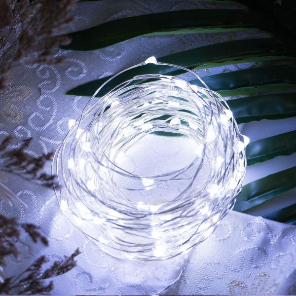 100 LED Cold White Firefly String Lights Waterproof On Silver Coated Copper Wire For Christmas Decorations