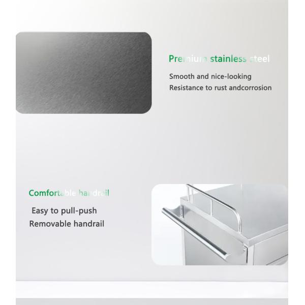 High Capacity Hospital Stainless Steel Trolley With Dirt Bag And Brake Casters Ss Dressing Trolley