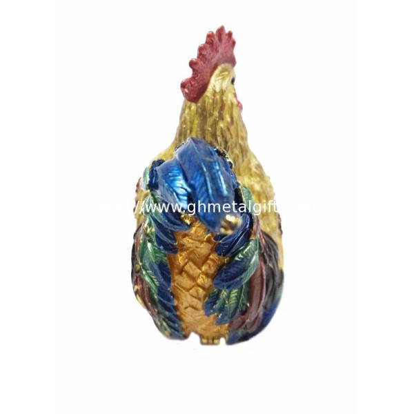 Metal enamel beautiful rooster figure status jewelry box for cock year gifts