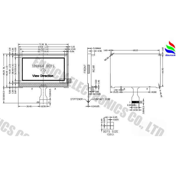 Firefighter Equipment Display Module 3.0 Inch COG 12864 Monochrome Dot Matrix LCD