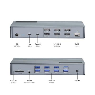 Estação de acoplagem USB C Thunderbolt 3 4 Tipo C 8 Portos USB 2.5 Gigabit Ethernet Macbook