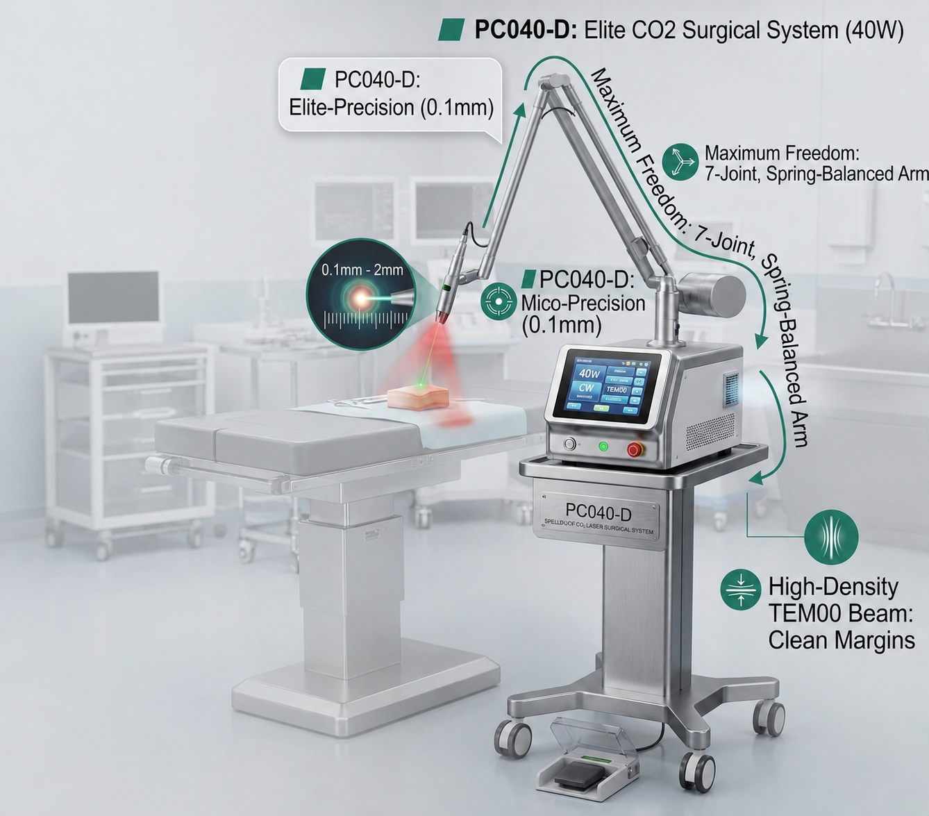 40W High-Power Sealed-off CO2 Laser Surgical System PC040-D