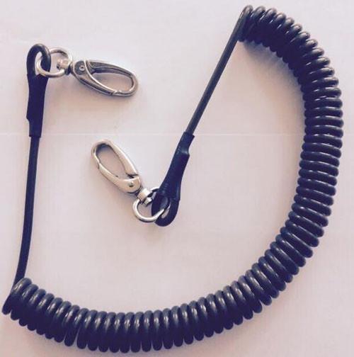 Chinese factory split ring robster clip stretch tool lanyard coiled leash classic black