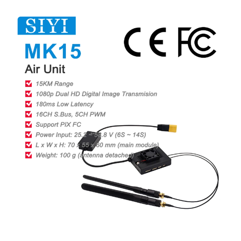 Siyi Mk15/hm30 Receiver Air Unit With L Range Full Hd 1080p Transmitter 5.8 Ghz Transmission