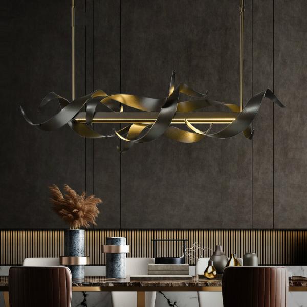 Modern Nordic Chandelier Long Hanging Pendant Light with Black Spiraled Decorations Brass & Iron Kitchen Restaurant 220V