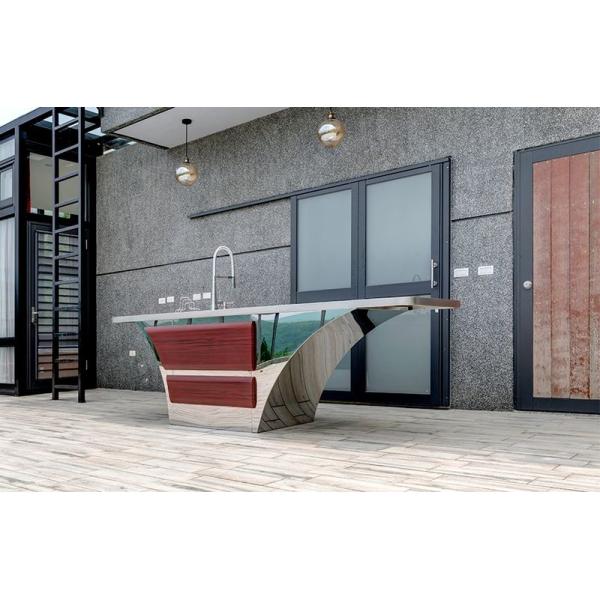 Boat-Shaped Stainless Steel Outdoor Sink Cabinet - Rose Pink Wood Grain