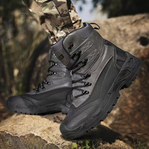 Waterproof Tactical Safety Shoes Grey Slip Resistant Combat Boots For Hiking Rescue