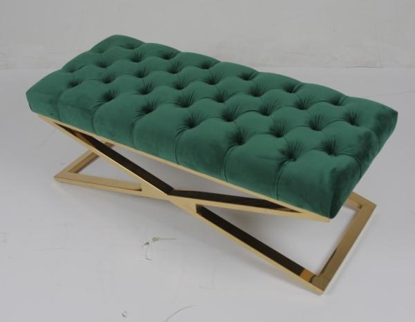 Button Tufted Velvet Bedroom Ottoman Bench Stainless Steel Base