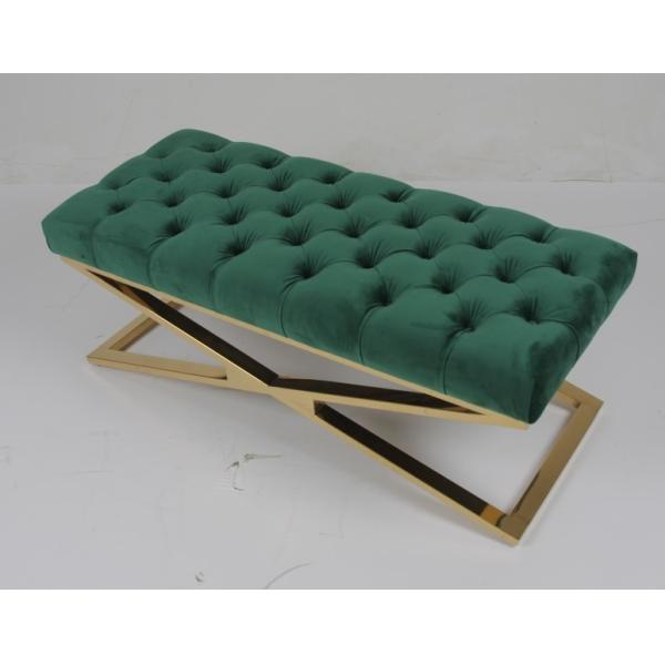 Button Tufted Velvet Bedroom Ottoman Bench Stainless Steel Base
