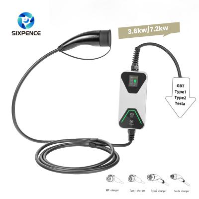 3.6Kw / 7.2Kw Ev Chargerev Cable de Carregamento Carregador Ev Portátil Mobilidade Melhorada e Garantia de Alcance