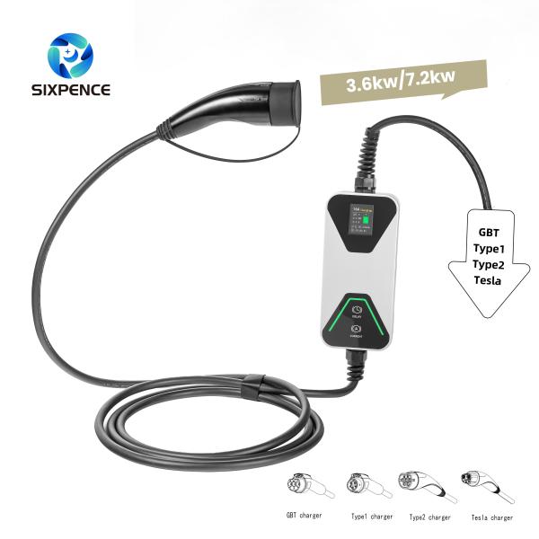 3.6Kw / 7.2Kw Ev Chargerev Cable de Carregamento Carregador Ev Portátil Mobilidade Melhorada e Garantia de Alcance