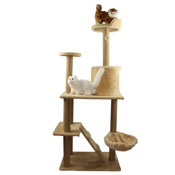 Árvore de gato de madeira de 2 níveis ao ar livre para gatos pesados ​​bege casa cafeterias luxo 150 cm 170 cm 180 cm