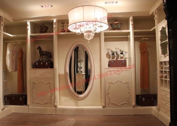 Luxcury Indoor Villa Furniture wood in-wall Wardrobe room by ivory white with mirror