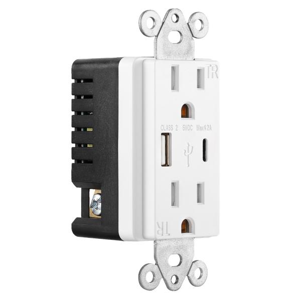 120V USB Wall Outlet White Tamper Resistant Receptacles USB And Type C