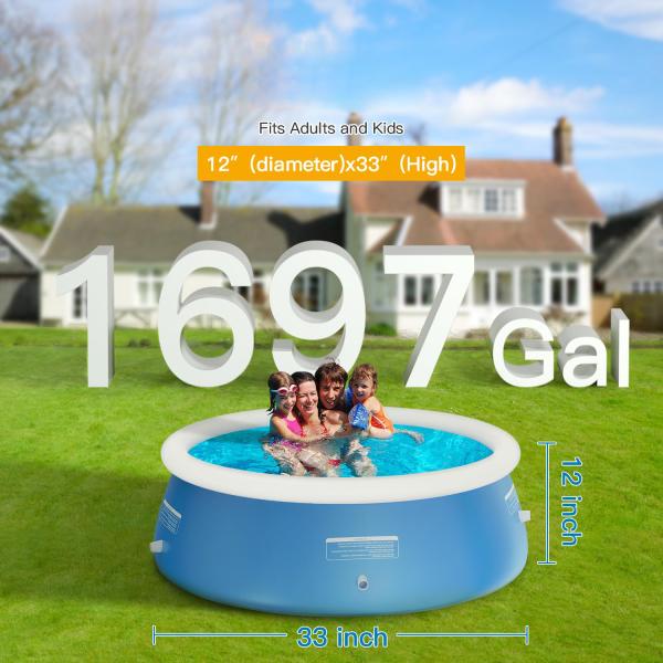 Extra Large Round PVC Family Swimming Pool AJUNION 12ft x 33in for Outdoor Garden Fun