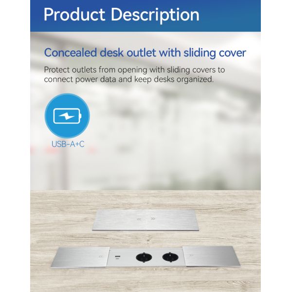 ODM Office Desk Sliding Socket Power Outlet With Usb Aluminium Alloy
